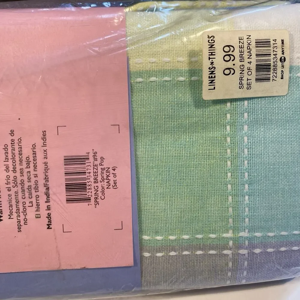 Home Wear Spring Breeze Hemstitch Napkins Pastel Plaid 100% Cotton